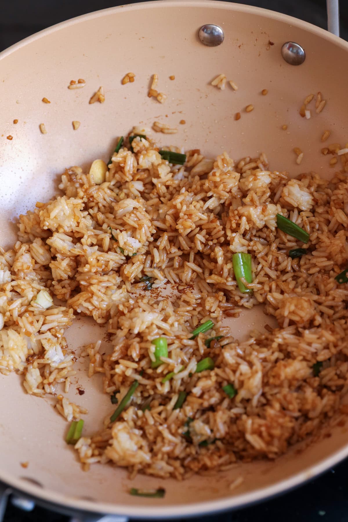 rice is added to wok