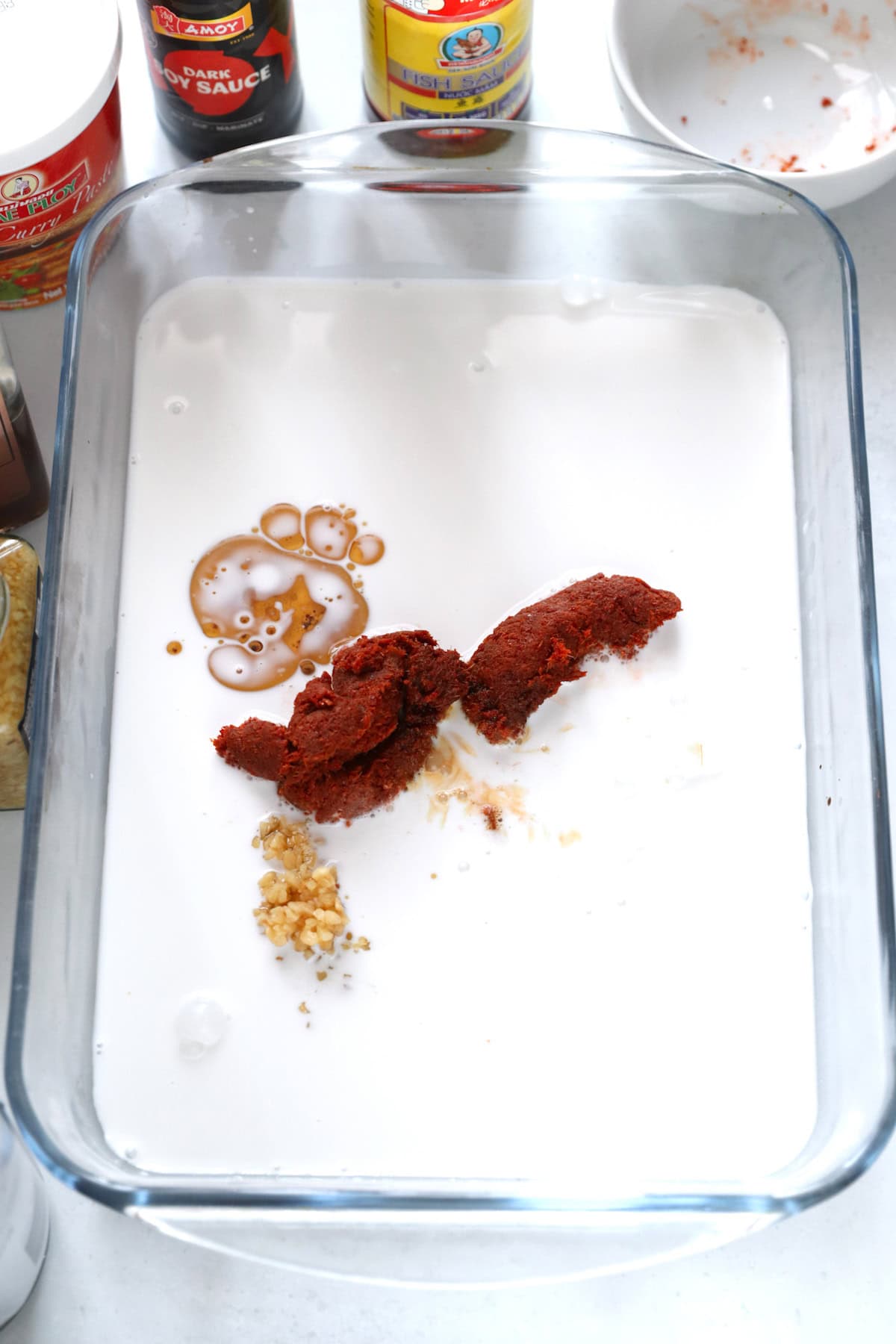 sauce ingredients added to pan