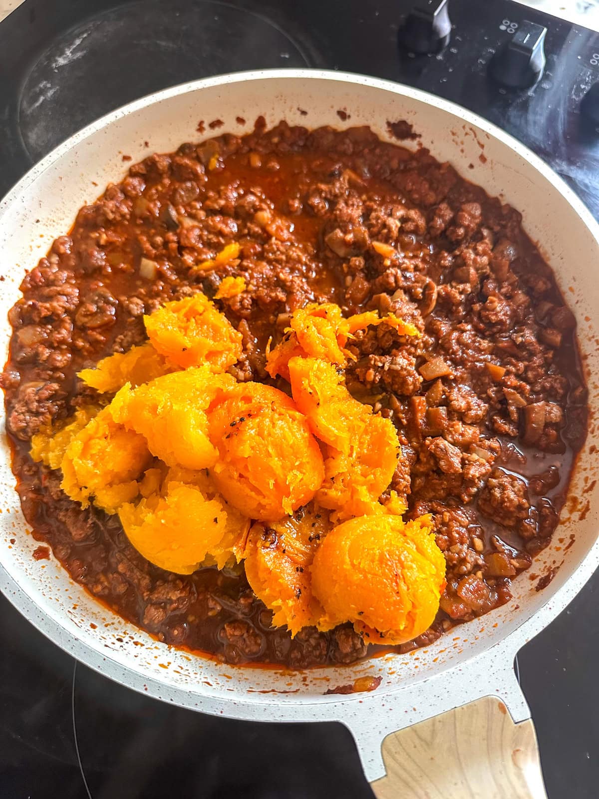 Squash added to mince filling.