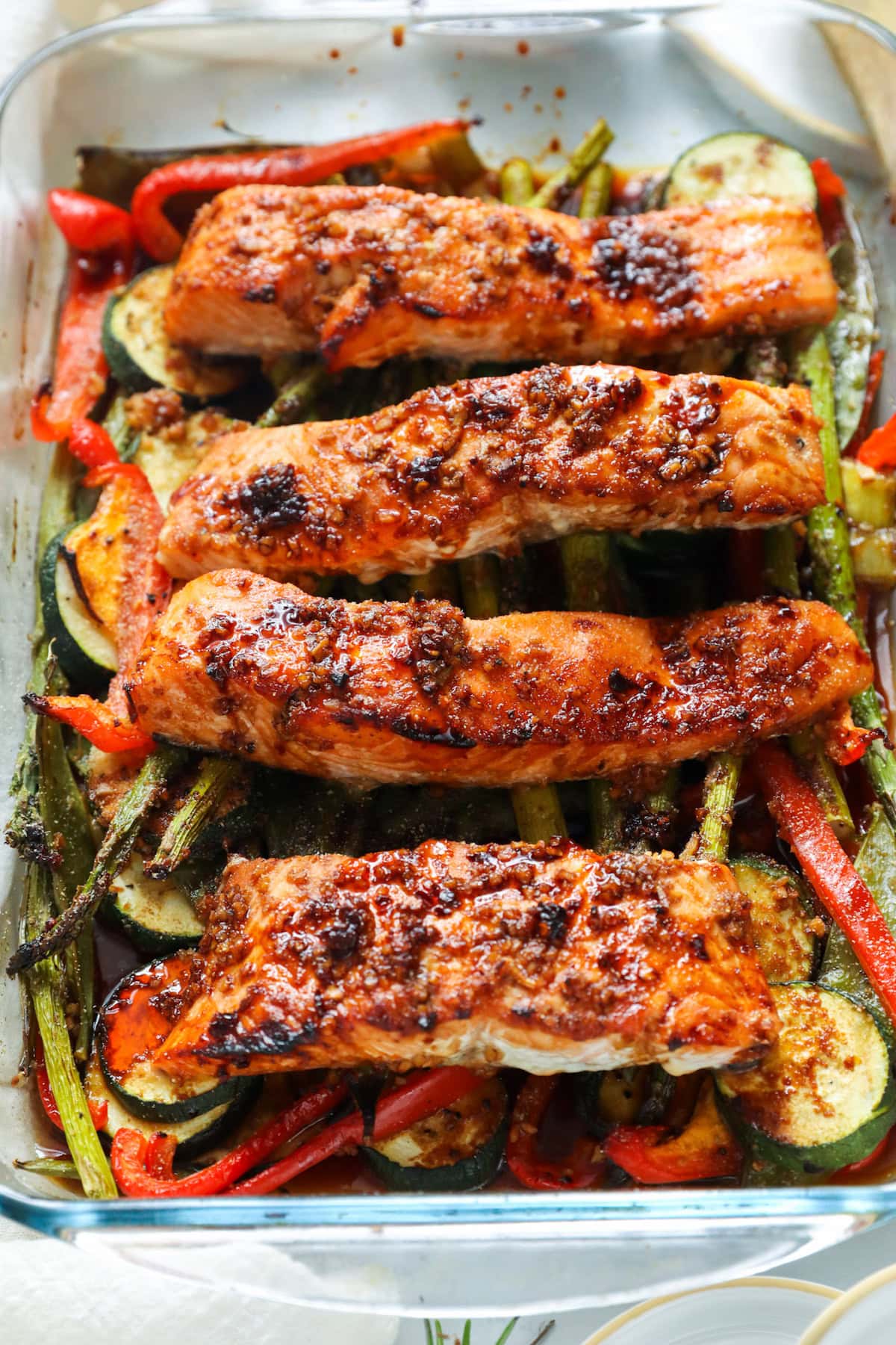 salmon and vegetable traybake