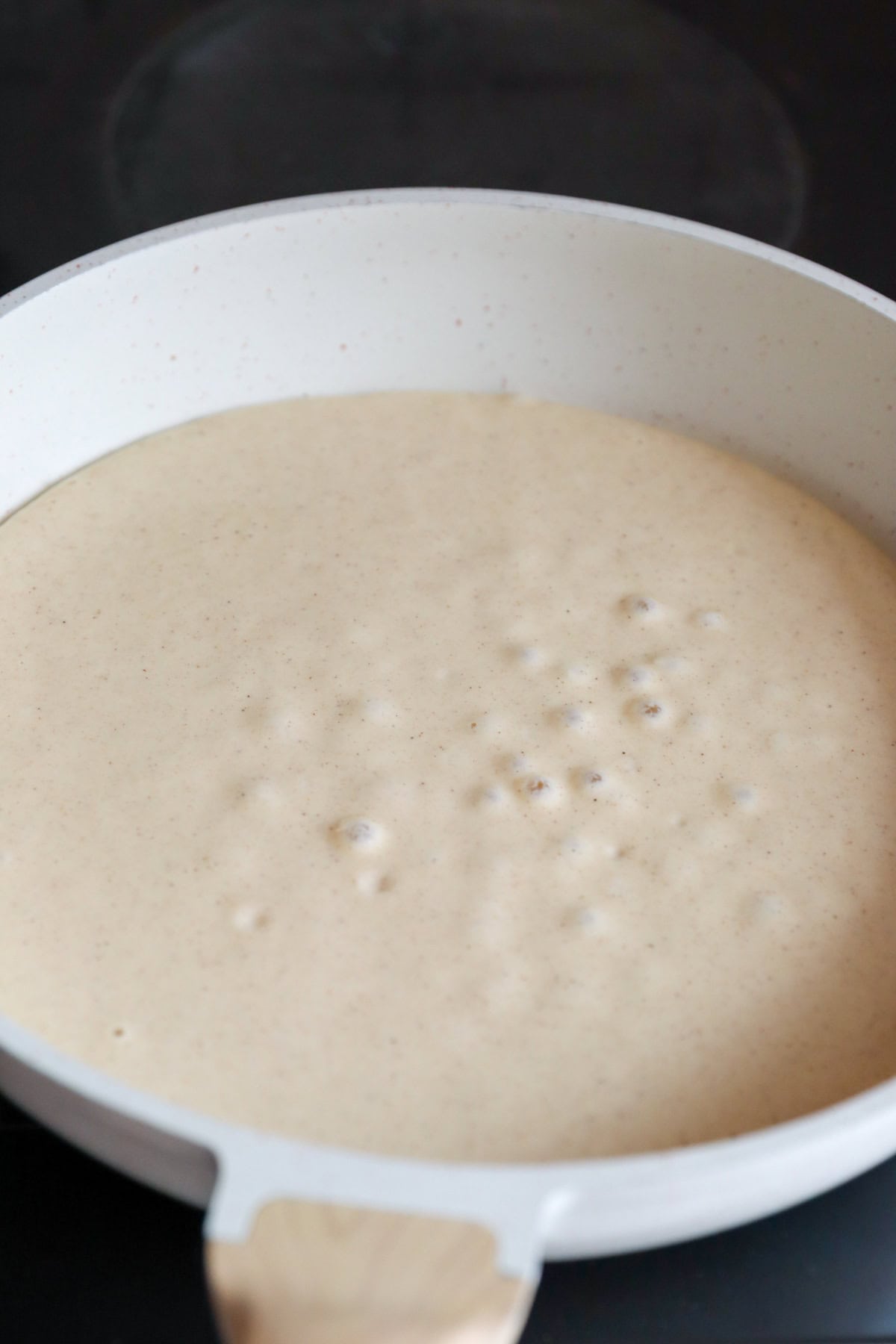 pancake batter in pan
