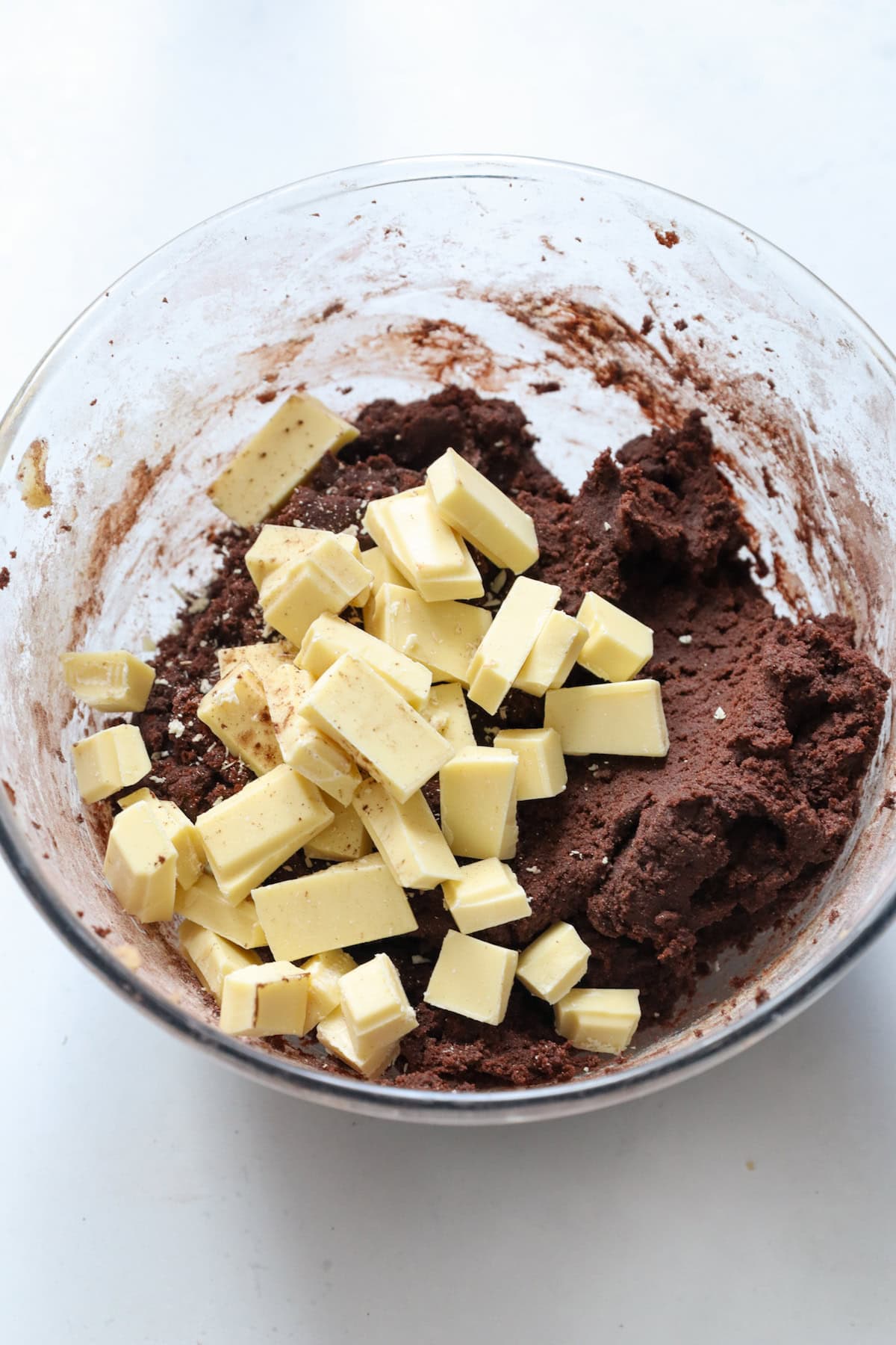white chocolate chunks added to cookie mixture
