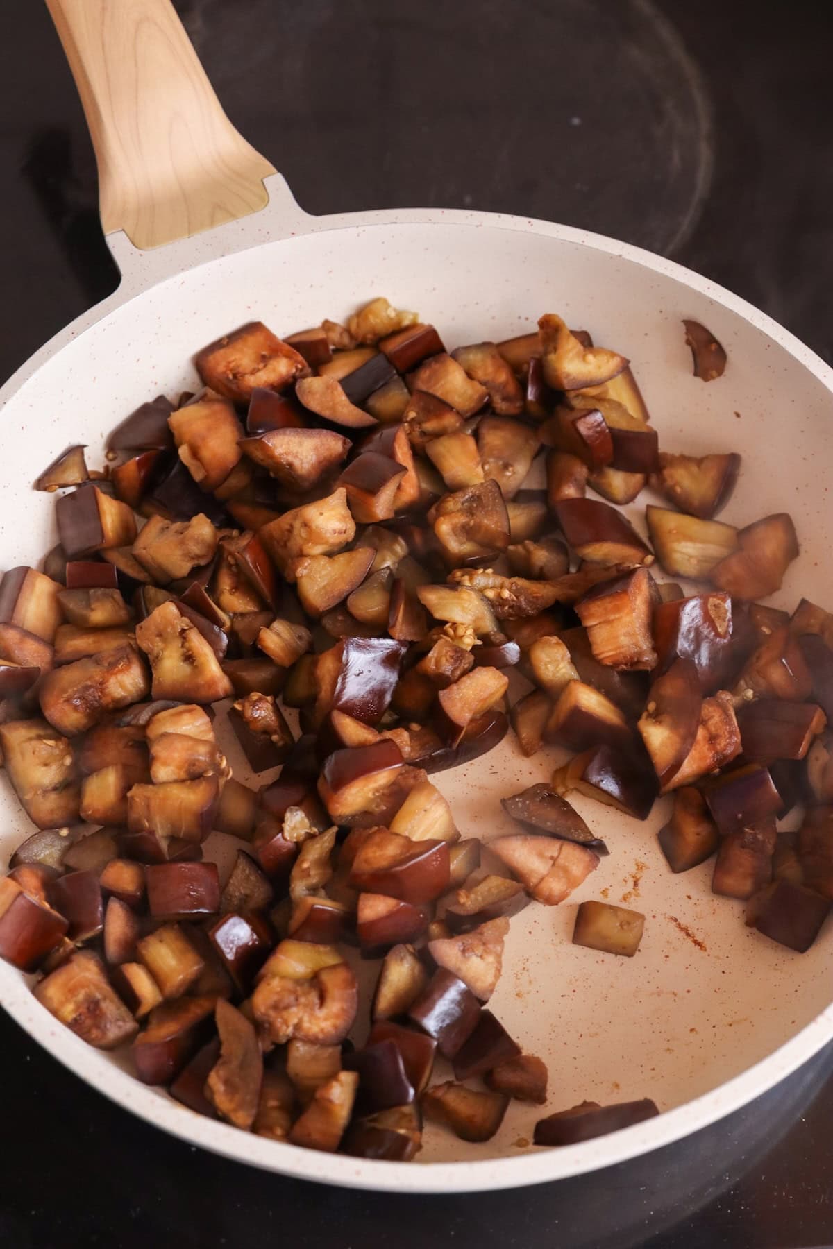 aubergine browned in pan